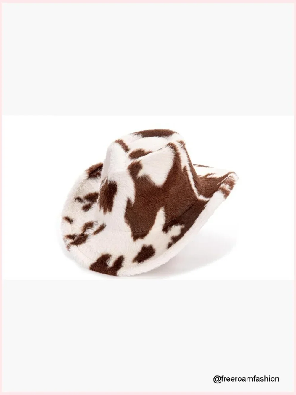 Women's Cow Print Fleece Cowboy Hat with Wide Brim, Adjustable, Western Style